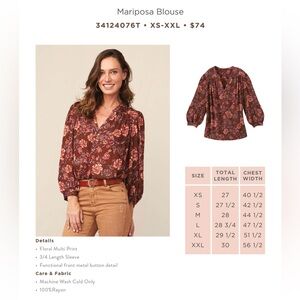 Mariposa Blouse size Small NWT